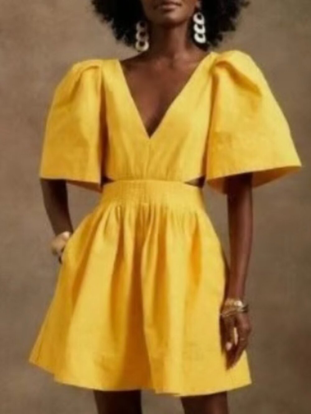 Banana Republic Puff Sleeve Open-back Cutout Dress
